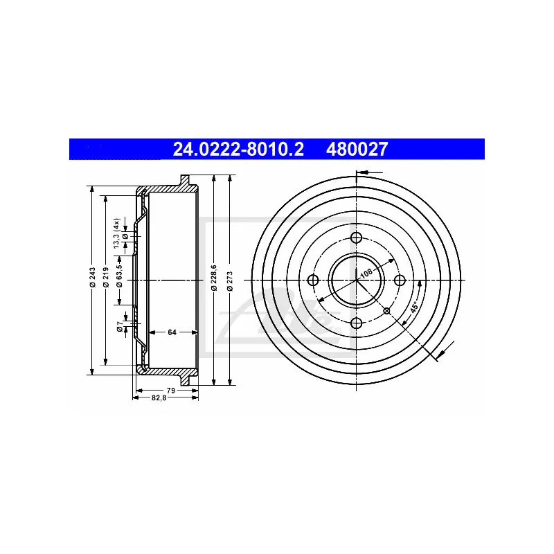 Tambour de frein ATE 24.0222-8010.2