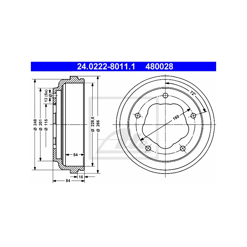 Tambour de frein ATE 24.0222-8011.1