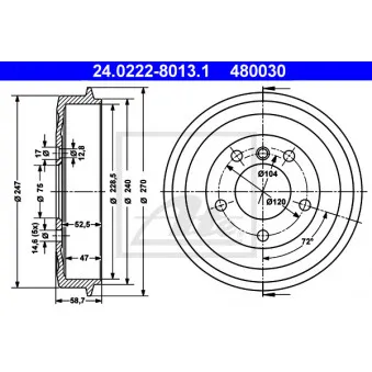 Tambour de frein ATE 24.0222-8013.1