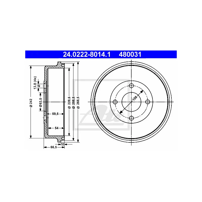 Tambour de frein ATE 24.0222-8014.1