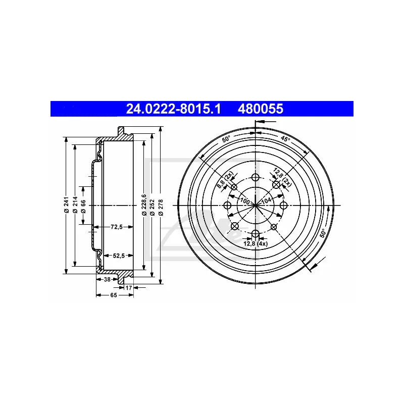 Tambour de frein ATE 24.0222-8015.1