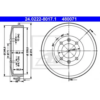Tambour de frein ATE 24.0222-8017.1