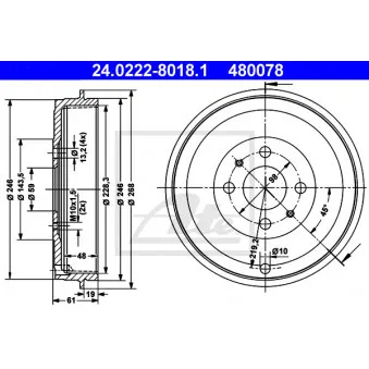 Tambour de frein ATE 24.0222-8018.1