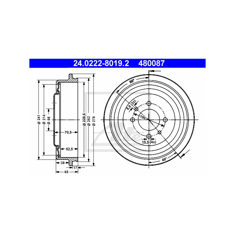 Tambour de frein ATE 24.0222-8019.2