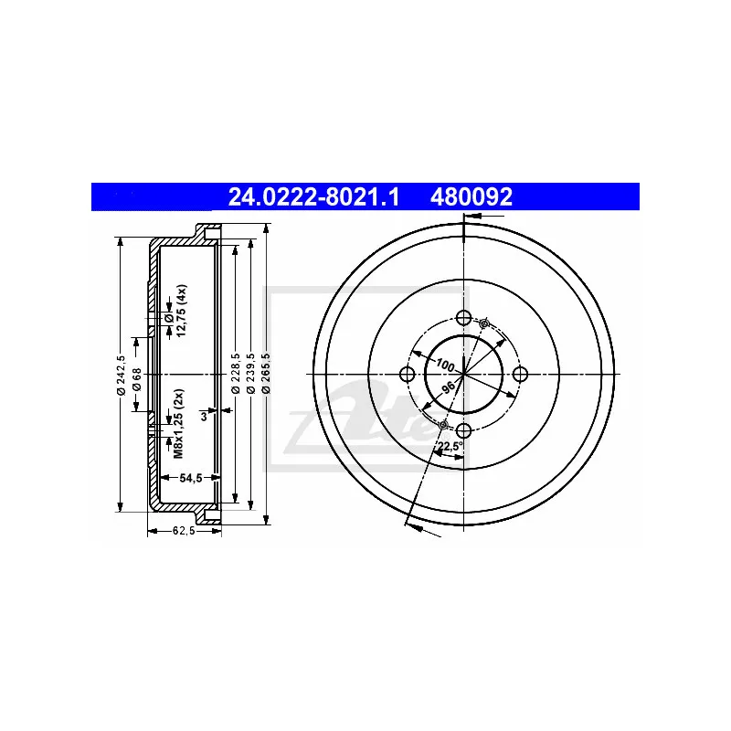 Tambour de frein ATE 24.0222-8021.1