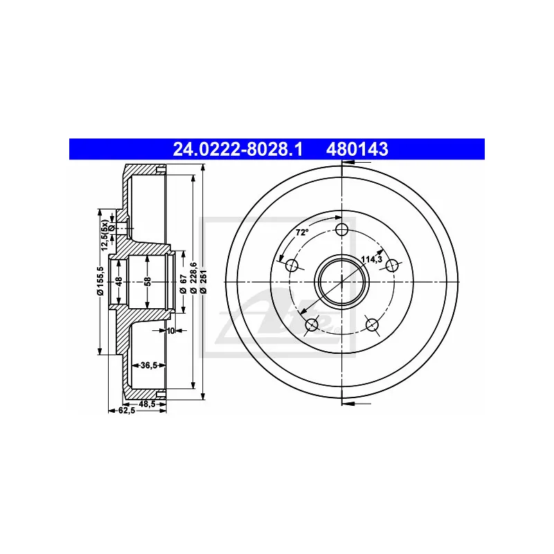 Tambour de frein ATE 24.0222-8028.1