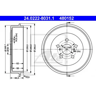 Tambour de frein ATE 24.0222-8031.1