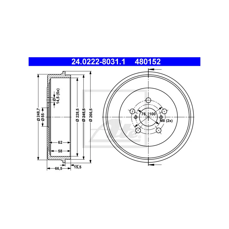 Tambour de frein ATE 24.0222-8031.1