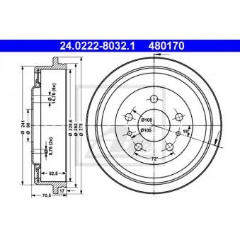 Tambour de frein ATE 24.0222-8032.1