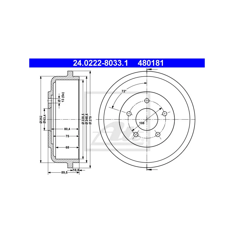Tambour de frein ATE 24.0222-8033.1