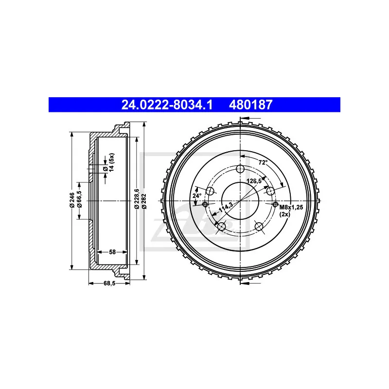 Tambour de frein ATE 24.0222-8034.1