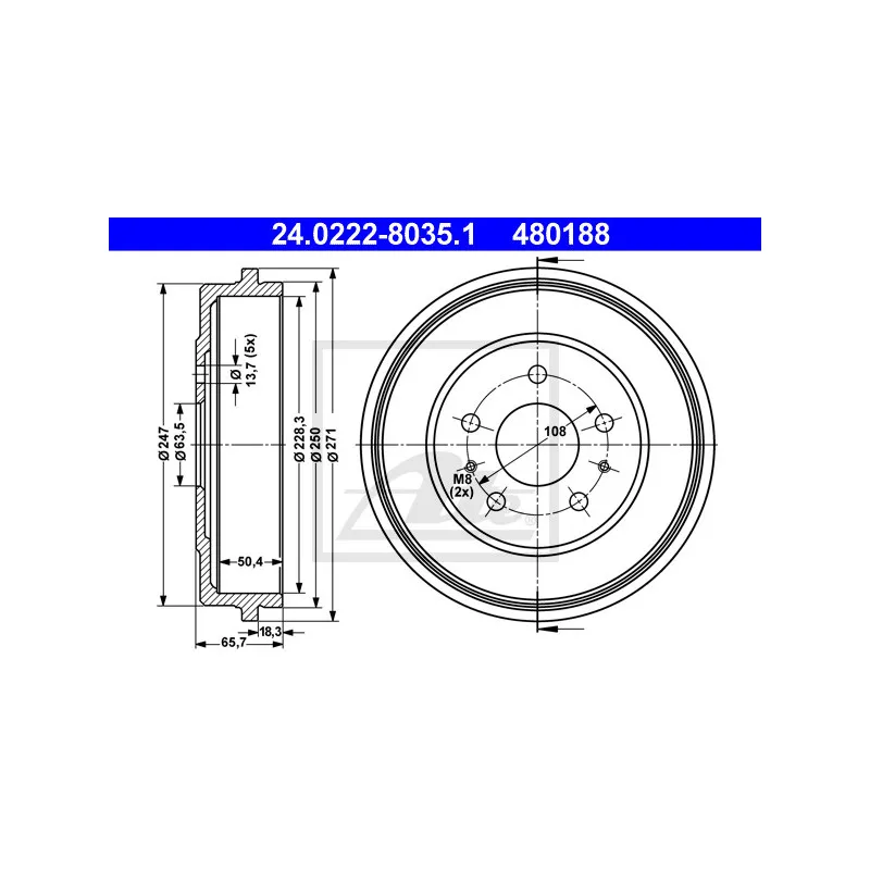 Tambour de frein ATE 24.0222-8035.1