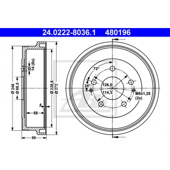 Tambour de frein ATE 24.0222-8036.1