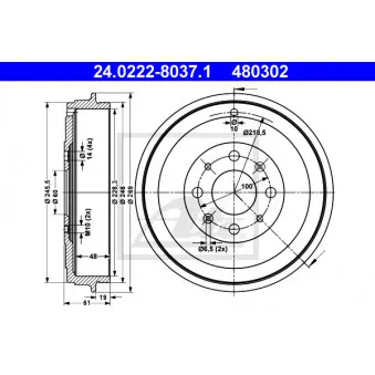 Tambour de frein ATE 24.0222-8037.1