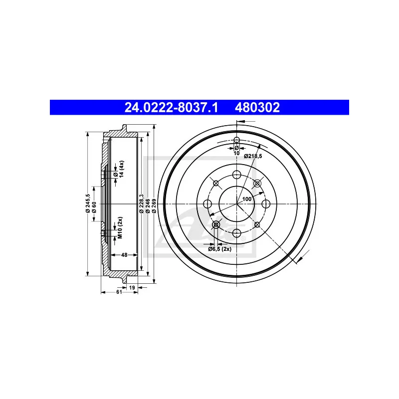 Tambour de frein ATE 24.0222-8037.1