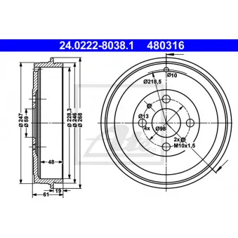 Tambour de frein ATE 24.0222-8038.1