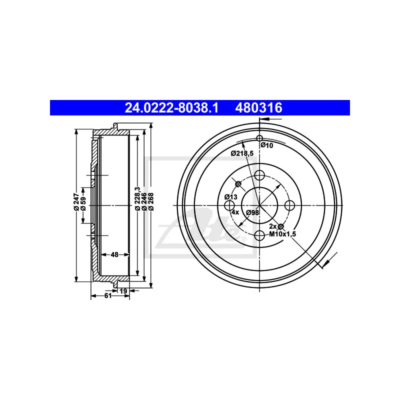 Tambour de frein ATE 24.0222-8038.1