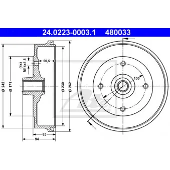 Tambour de frein ATE 24.0223-0003.1