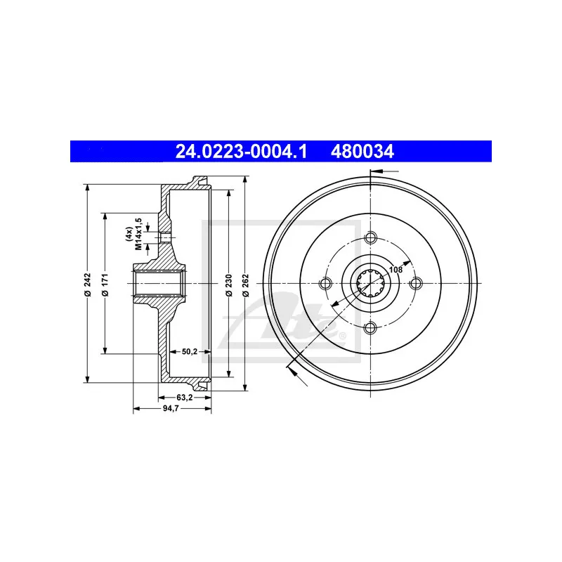 Tambour de frein ATE 24.0223-0004.1