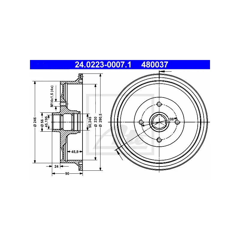 Tambour de frein ATE 24.0223-0007.1