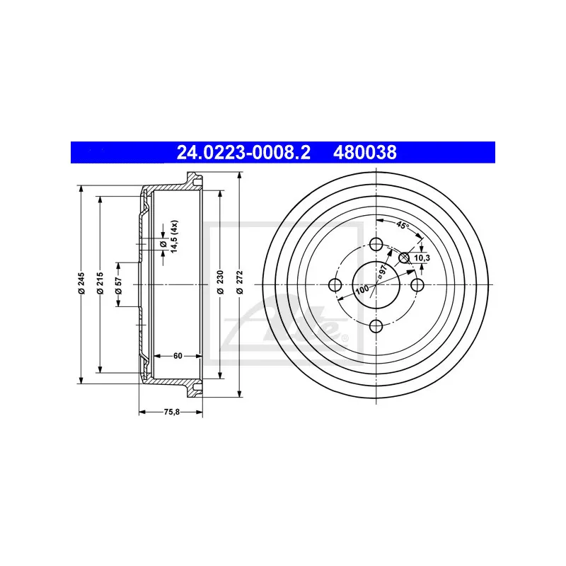 Tambour de frein ATE 24.0223-0008.2
