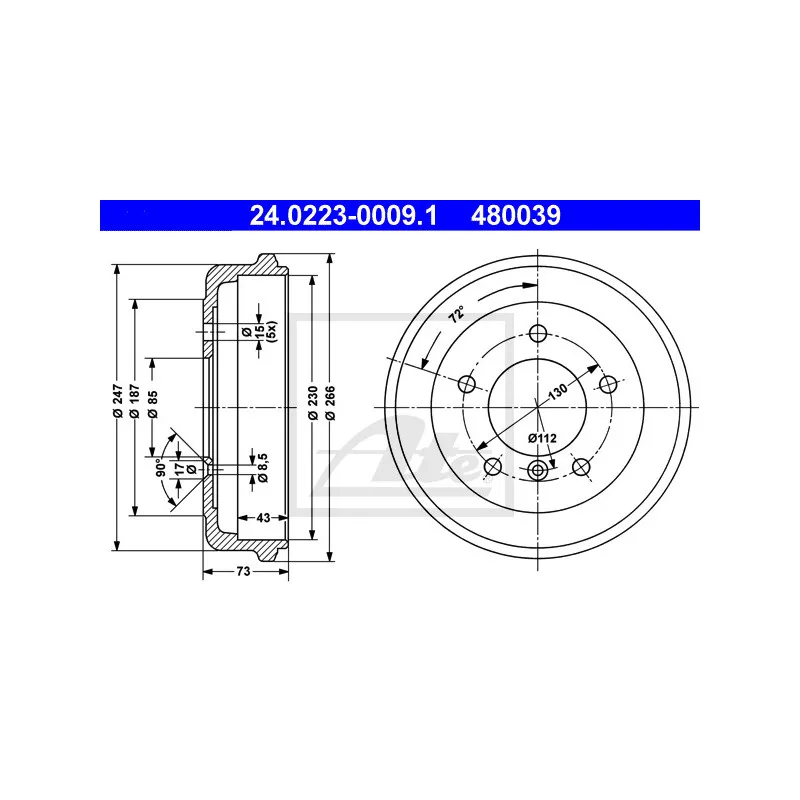 Tambour de frein ATE 24.0223-0009.1
