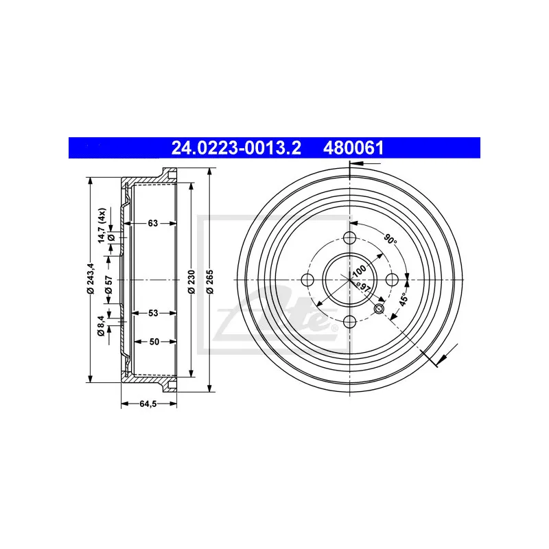 Tambour de frein ATE 24.0223-0013.2