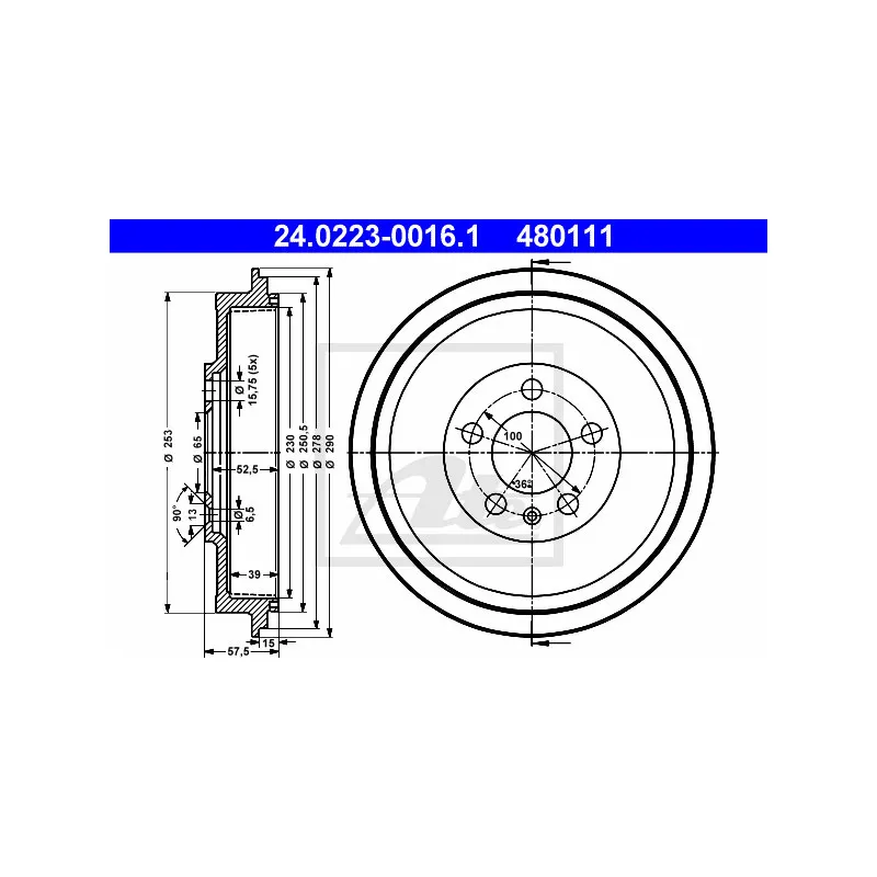 Tambour de frein ATE 24.0223-0016.1
