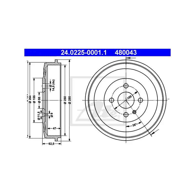 Tambour de frein ATE 24.0225-0001.1
