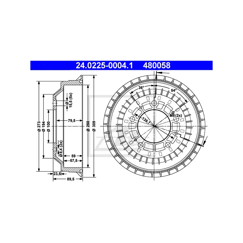 Tambour de frein ATE 24.0225-0004.1