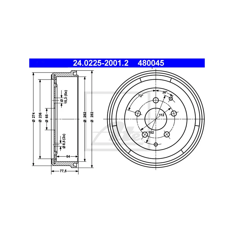 Tambour de frein ATE 24.0225-2001.2