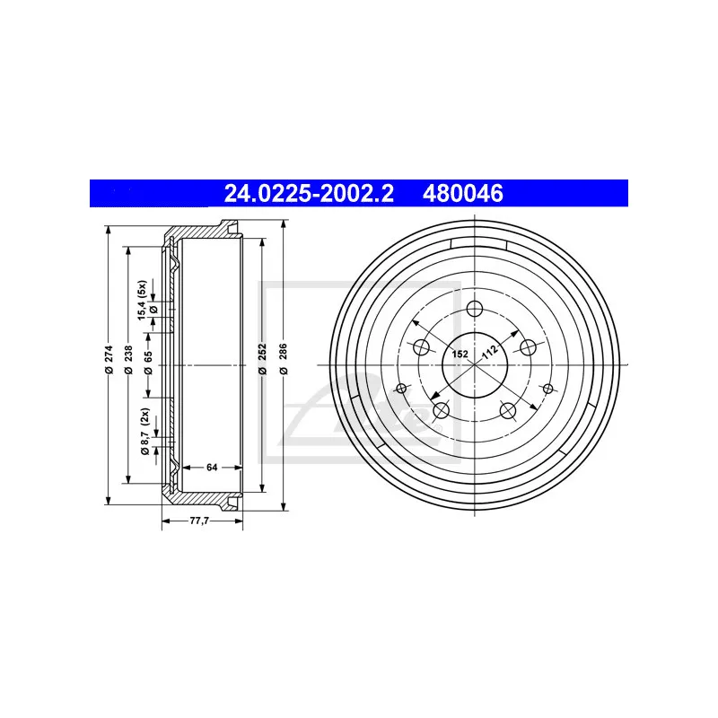 Tambour de frein ATE 24.0225-2002.2