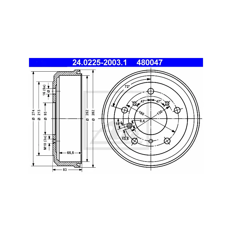 Tambour de frein ATE 24.0225-2003.1