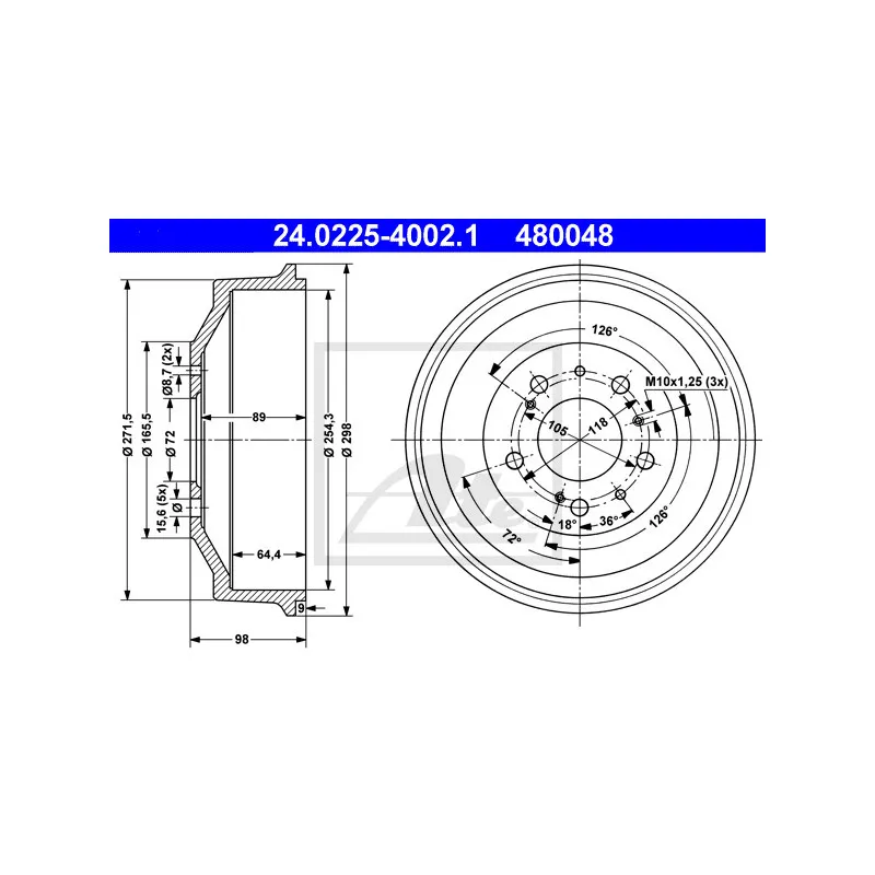 Tambour de frein ATE 24.0225-4002.1