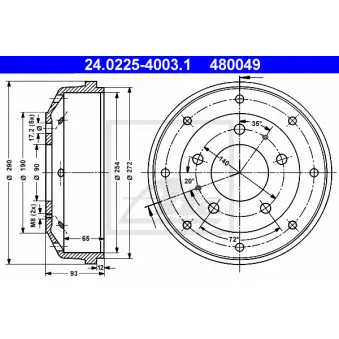 Tambour de frein ATE 24.0225-4003.1