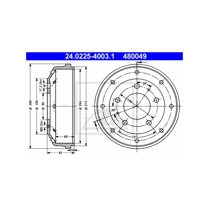 Tambour de frein ATE 24.0225-4003.1
