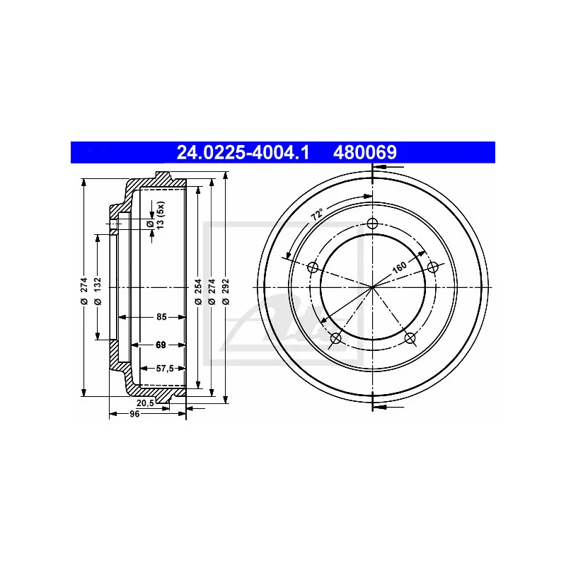 Tambour de frein ATE 24.0225-4004.1
