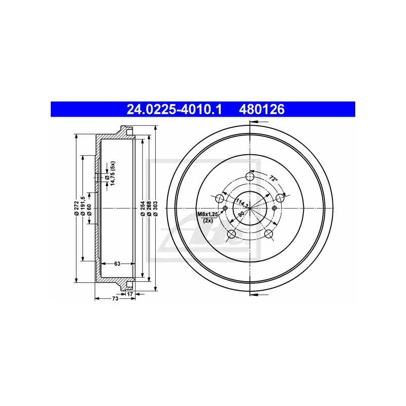 Tambour de frein ATE 24.0225-4010.1