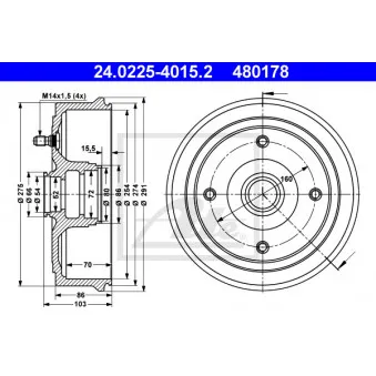 Tambour de frein ATE 24.0225-4015.2