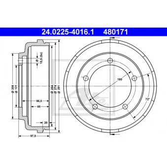 Tambour de frein ATE 24.0225-4016.1