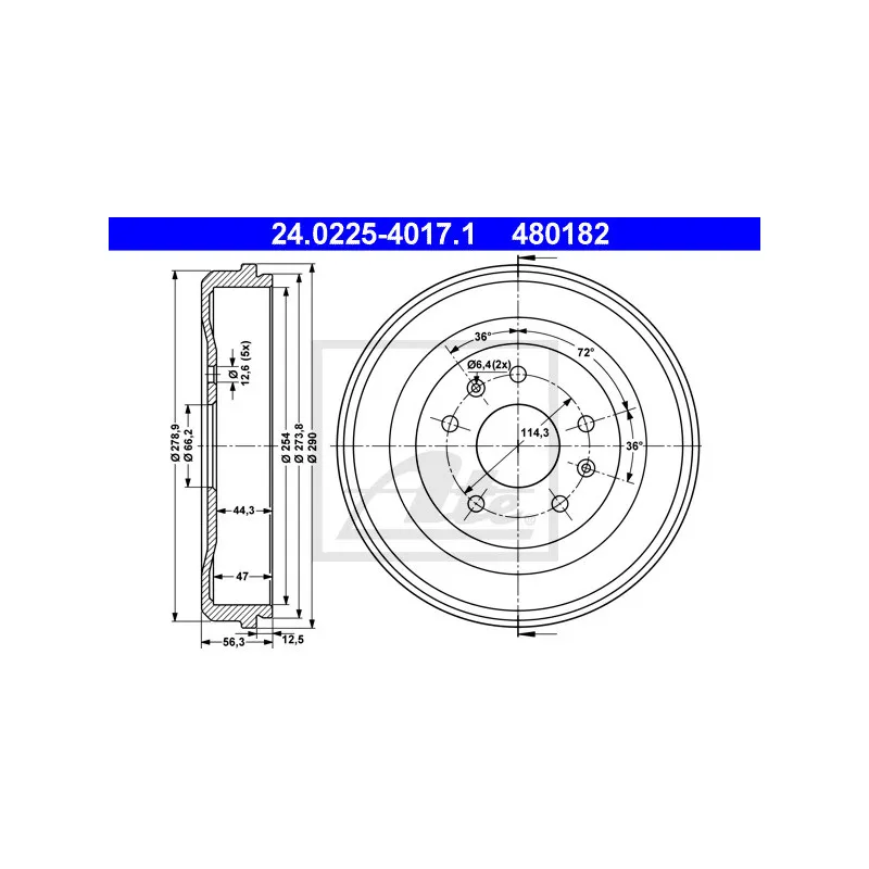 Tambour de frein ATE 24.0225-4017.1