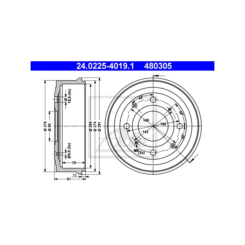 Tambour de frein ATE 24.0225-4019.1