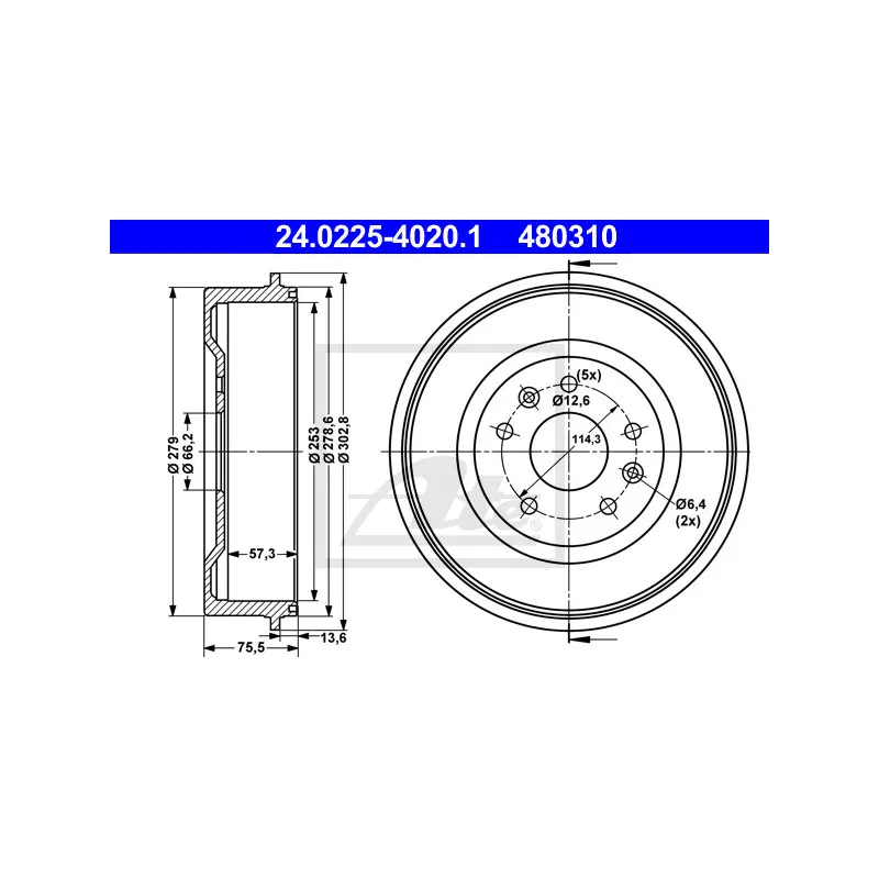 Tambour de frein ATE 24.0225-4020.1