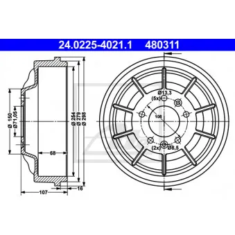 Tambour de frein ATE 24.0225-4021.1