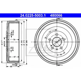Tambour de frein ATE 24.0225-5003.1
