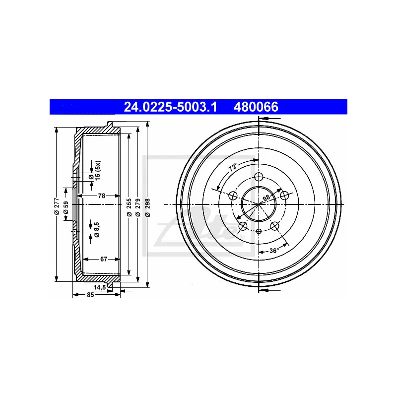 Tambour de frein ATE 24.0225-5003.1