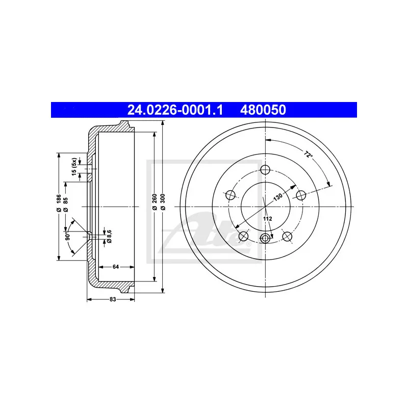 Tambour de frein ATE 24.0226-0001.1