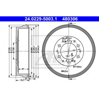 Tambour de frein ATE 24.0229-5003.1