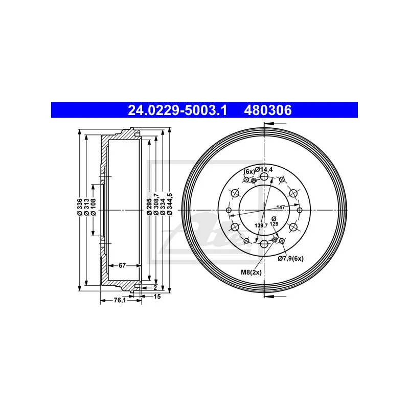 Tambour de frein ATE 24.0229-5003.1