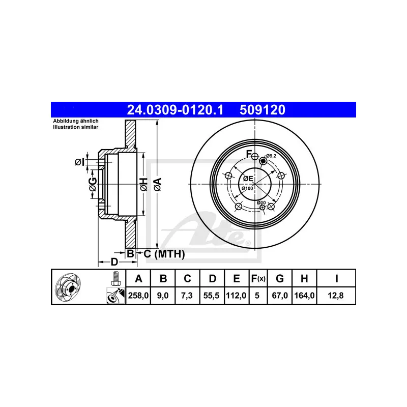Jeu de 2 disques de frein arrière ATE 24.0309-0120.1